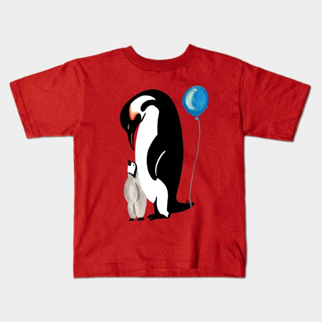 Penguins with a Balloon Kids T-Shirt by Ginny Bracht